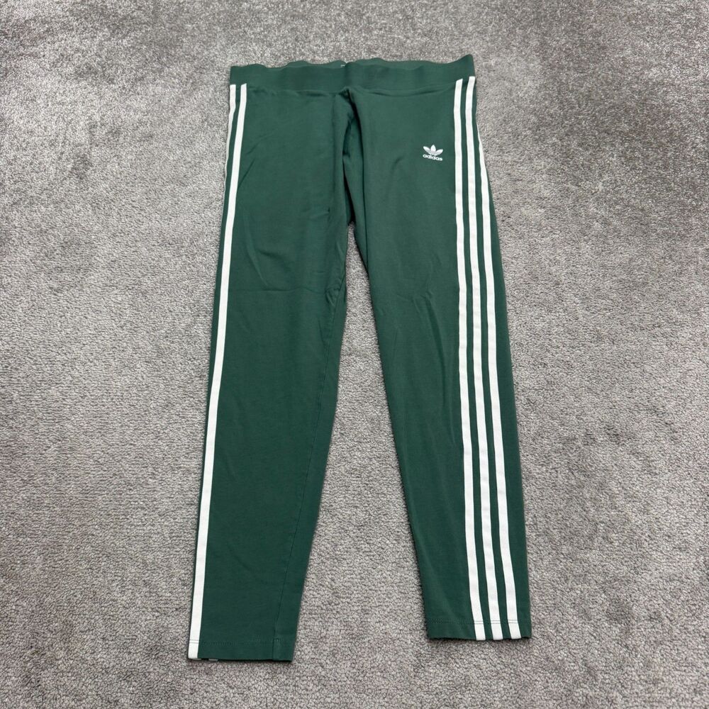 Adidas 3-Striped Compression Leggings Pants Womens Large Green White Actiewear
